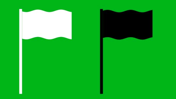 Чорно Білий Силует Прапори Графіки Руху Зеленим Екраном Фону — стокове відео