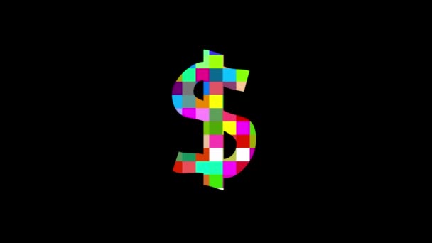 Цветная Графика Движения Символов Доллара Простым Черным Фоном — стоковое видео