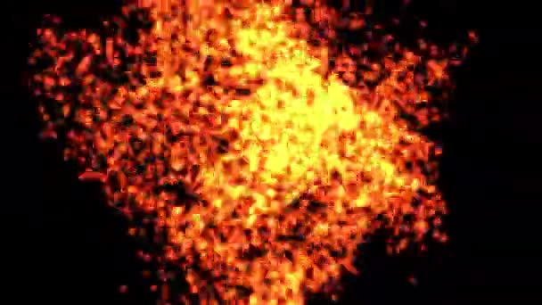Herzform Mit Feuerpartikeln Auf Schlichtem Schwarzen Hintergrund — Stockvideo