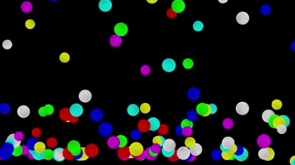 Падающие Цветные Мячи Гольфа Движутся Графикой Простом Чёрном Фоне — стоковое видео