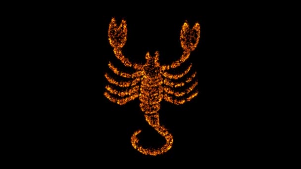 Skorpion Symbol Med Brinnande Brandpartiklar Vanlig Svart Bakgrund — Stockvideo