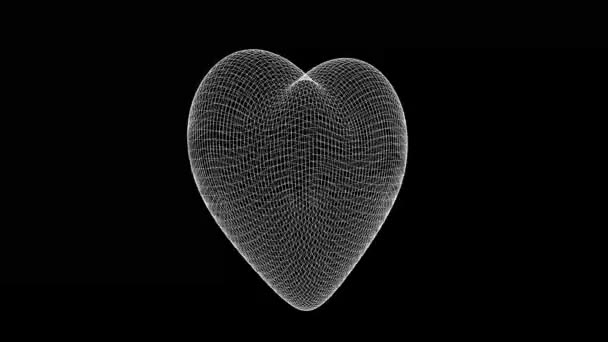 纯黑色背景的旋转3D线框心脏运动图形 — 图库视频影像