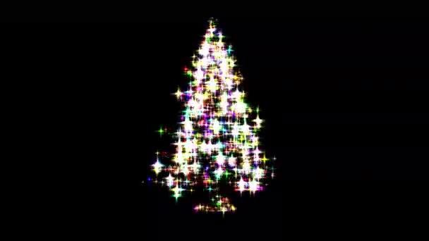 Spinning Árbol Navidad Con Destellos Brillo Colores Sobre Fondo Negro — Vídeo de stock