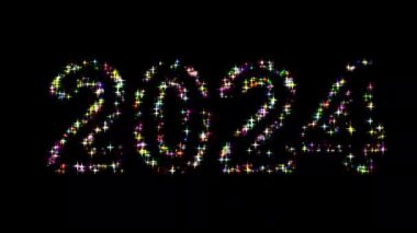 2024 Sade siyah arka planda renkli parıltılarla