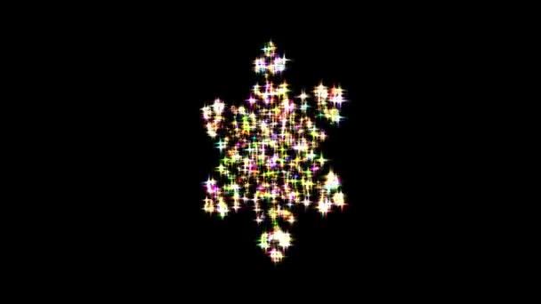 Spinning Snow Flake Colorful Glitter Sparkles Plain Black Background — Stock Video