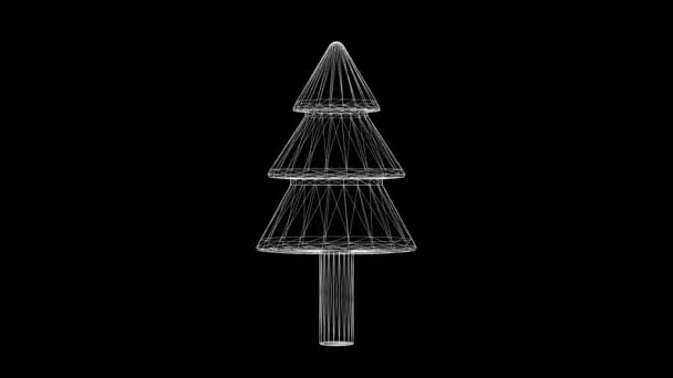 Περιστροφή Wireframe Χριστουγεννιάτικο Δέντρο Απλό Μαύρο Φόντο — Αρχείο Βίντεο