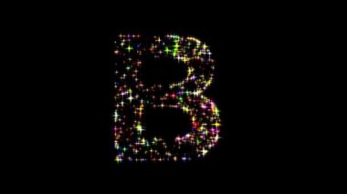 İngiliz alfabesi B düz siyah arkaplan üzerinde renkli simler parlıyor