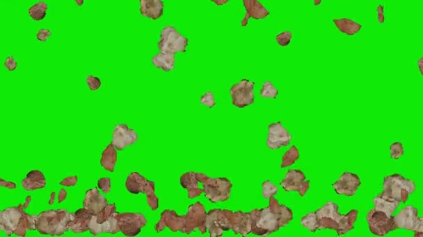 落下する岩や石の動きグラフィック 緑の画面背景 — ストック動画