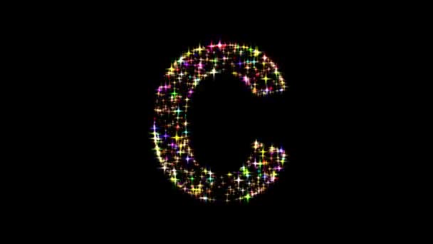 English Alphabet Colorful Glitter Sparkles Plain Black Background — Stock Video