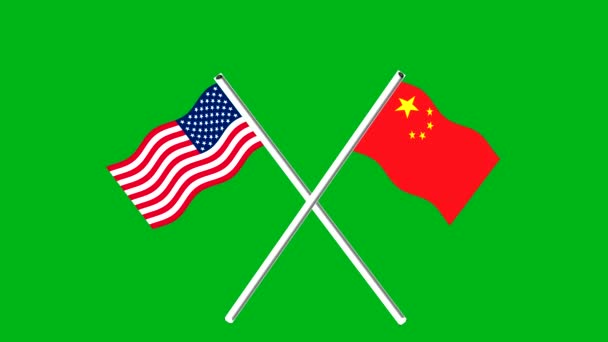 Eua China Bandeiras Amizade Movimento Gráficos Com Fundo Tela Verde — Vídeo de Stock