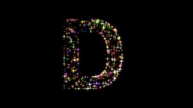 İngiliz alfabesi D düz siyah arkaplan üzerinde parıldayan renkli simlerle