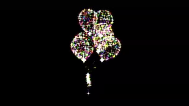Spinnende Luftballons Mit Buntem Glitzer Funkeln Auf Schlichtem Schwarzem Hintergrund — Stockvideo