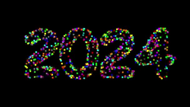 2024 Πολύχρωμα Σωματίδια Απλό Μαύρο Φόντο — Αρχείο Βίντεο
