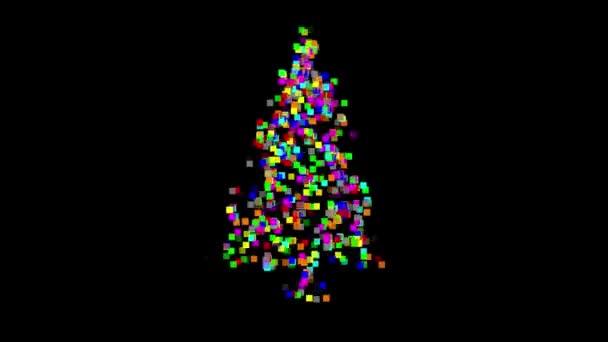 Spinning Árbol Navidad Con Partículas Colores Sobre Fondo Negro Llano — Vídeos de Stock