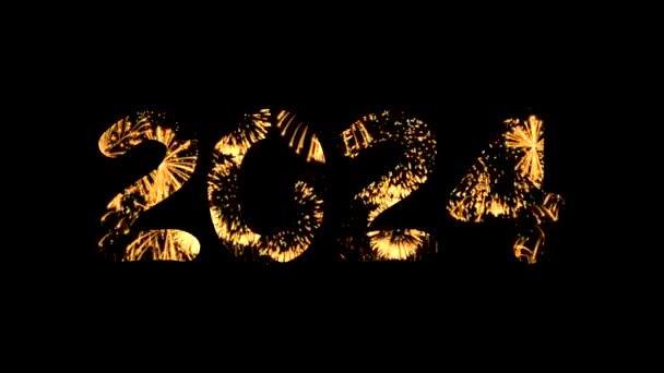 2024 Met Vuurwerk Effect Effen Zwarte Achtergrond — Stockvideo