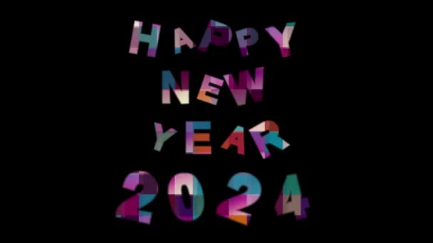 Happy New Year 2024 Motion Graphics Met Effen Zwarte Achtergrond — Stockvideo