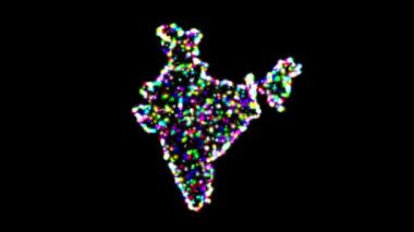 Sade siyah arkaplanda parıldayan renkli parıltılı Hint haritası