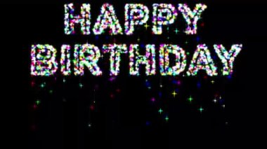 Mutlu yıllar sana, parlak parıltılarla ve kayan yıldızlarla sade siyah arka planda