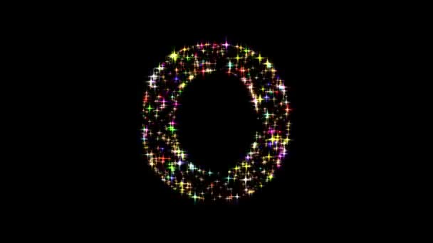 英语字母表O 带有浅黑色背景的彩色粒子 — 图库视频影像