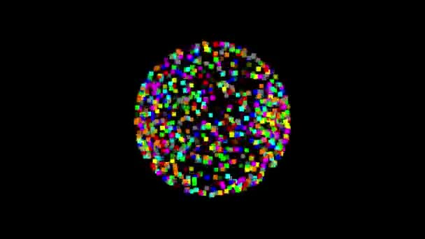 Spinning Esfera Con Partículas Colores Sobre Fondo Negro Liso — Vídeos de Stock