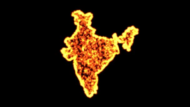 Indische Landkarte Mit Feuerpartikeln Auf Schlichtem Schwarzen Hintergrund — Stockvideo