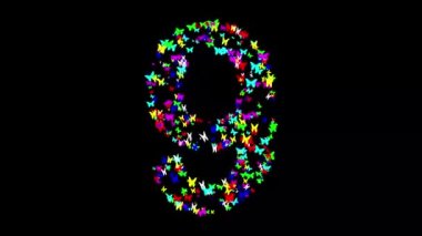 Sade siyah arka planda renkli kelebeklerle 9 numara