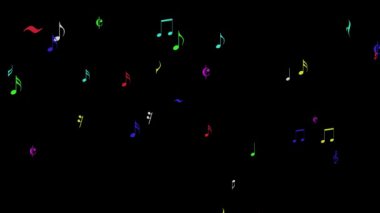 Renkli müzik sembolleri düz siyah arkaplan ile hareket grafikleri