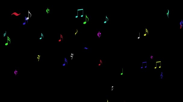 Coloridos Símbolos Musicales Gráficos Movimiento Con Fondo Negro Liso — Vídeo de stock