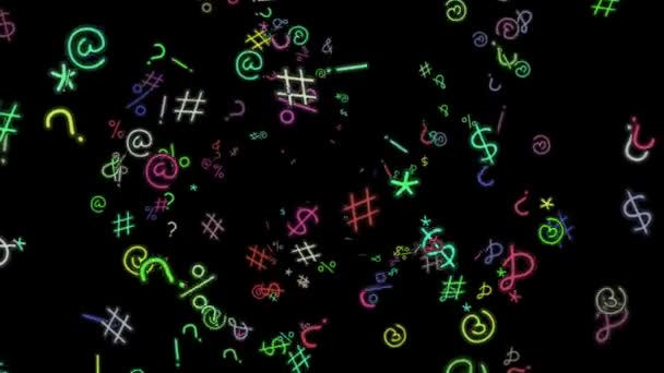 Kleurrijke Toetsenbord Symbolen Motion Graphics Met Effen Zwarte Achtergrond — Stockvideo