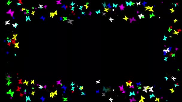 Düz Siyah Arkaplan Ile Renkli Kelebekler Dekoratif Çerçeve Hareket Grafikleri — Stok video