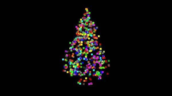 美丽的圣诞树插图 背景为浅黑色 正方形五彩斑斓 — 图库照片
