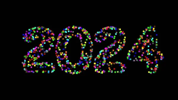 Красива Ілюстрація 2024 Року Барвистими Квадратами Звичайному Чорному Тлі — стокове фото