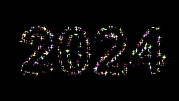 Красива Ілюстрація 2024 Року Барвистими Блискітками Звичайному Чорному Тлі — стокове фото