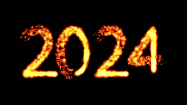Красивая Иллюстрация 2024 Года Частицами Огня Обычном Черном Фоне Лицензионные Стоковые Изображения