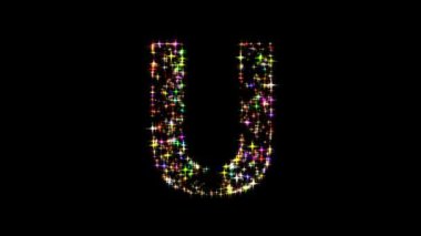 Sade siyah arka planda parıldayan renkli simli İngiliz alfabesi U