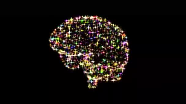 Spinning Cerebro Humano Con Destellos Brillo Colores Sobre Fondo Negro — Vídeo de stock