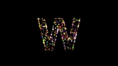 İngiliz alfabesi W düz siyah arkaplan üzerinde renkli simler parlıyor