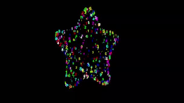 Sade Siyah Arkaplan Üzerinde Renkli Sayılarla Dönen Yıldız Şekli — Stok video