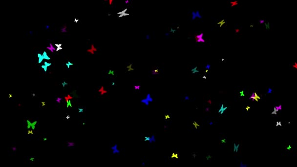 Düz Siyah Arkaplan Ile Renkli Kelebekler Hareket Grafikleri — Stok video