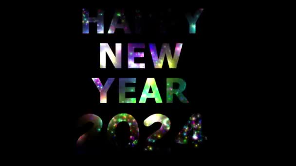 Gelukkig Nieuwjaar 2024 Met Vuurwerk Effect Effen Zwarte Achtergrond — Stockvideo
