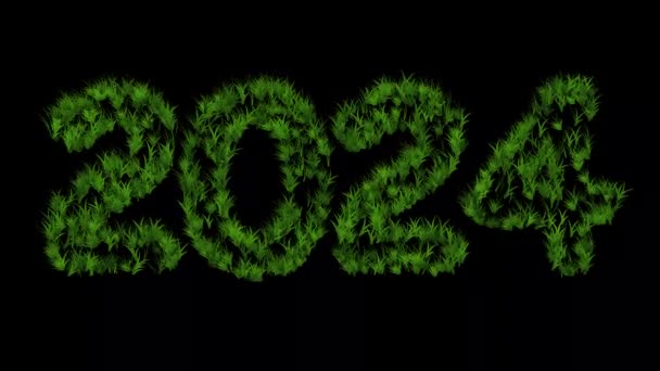 2024 Mit Grünem Gras Auf Schlichtem Schwarzem Hintergrund — Stockvideo