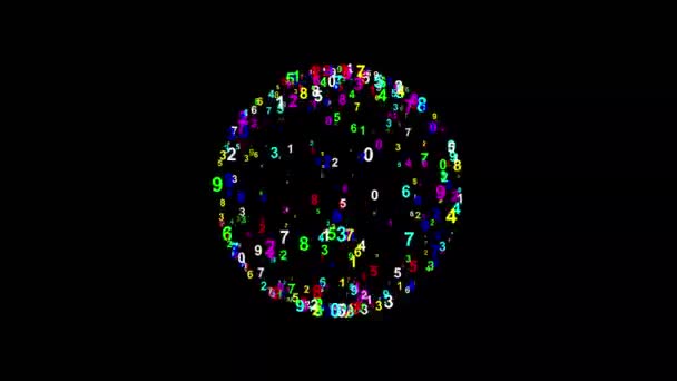 Spinning Sphère Avec Des Numéros Numériques Colorés Sur Fond Noir — Video