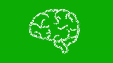 Yeşil ekran arka planında sim parçacıkları olan insan beyni