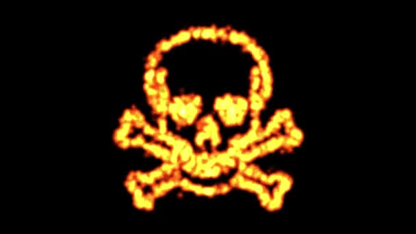 Graphiques de mouvement de crâne de danger brûlant avec fond noir uni