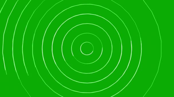 Графика Движения Белых Круговых Колец Зеленым Фоном Экрана — стоковое видео