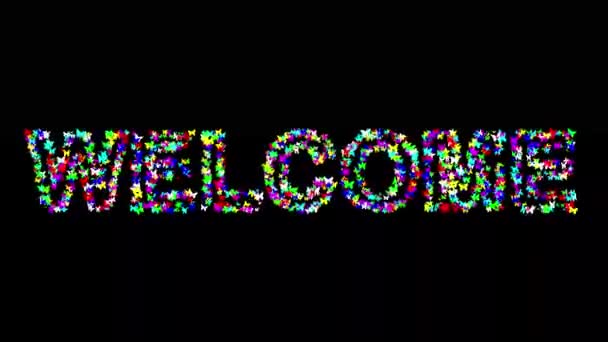 Welcome Text Colorful Butterflies Plain Black Background Stock Footage
