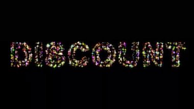 İndirim metni düz siyah arkaplan üzerinde renkli pırıltılar parlıyor