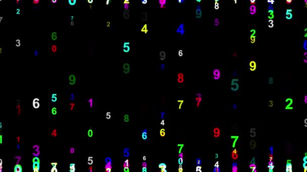 Цветные Цифровые Номера Движения Графики Простым Черным Фоном — стоковое видео