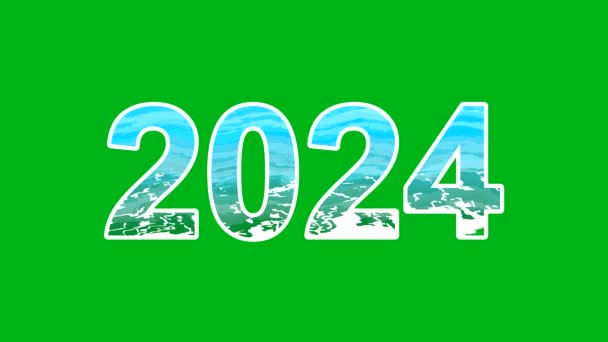 2024 Mit Wasserwellen Effekt Auf Grünem Hintergrund — Stockvideo