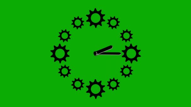 Reloj Corriendo Con Efecto Engranajes Giratorios Sobre Fondo Pantalla Verde — Vídeos de Stock